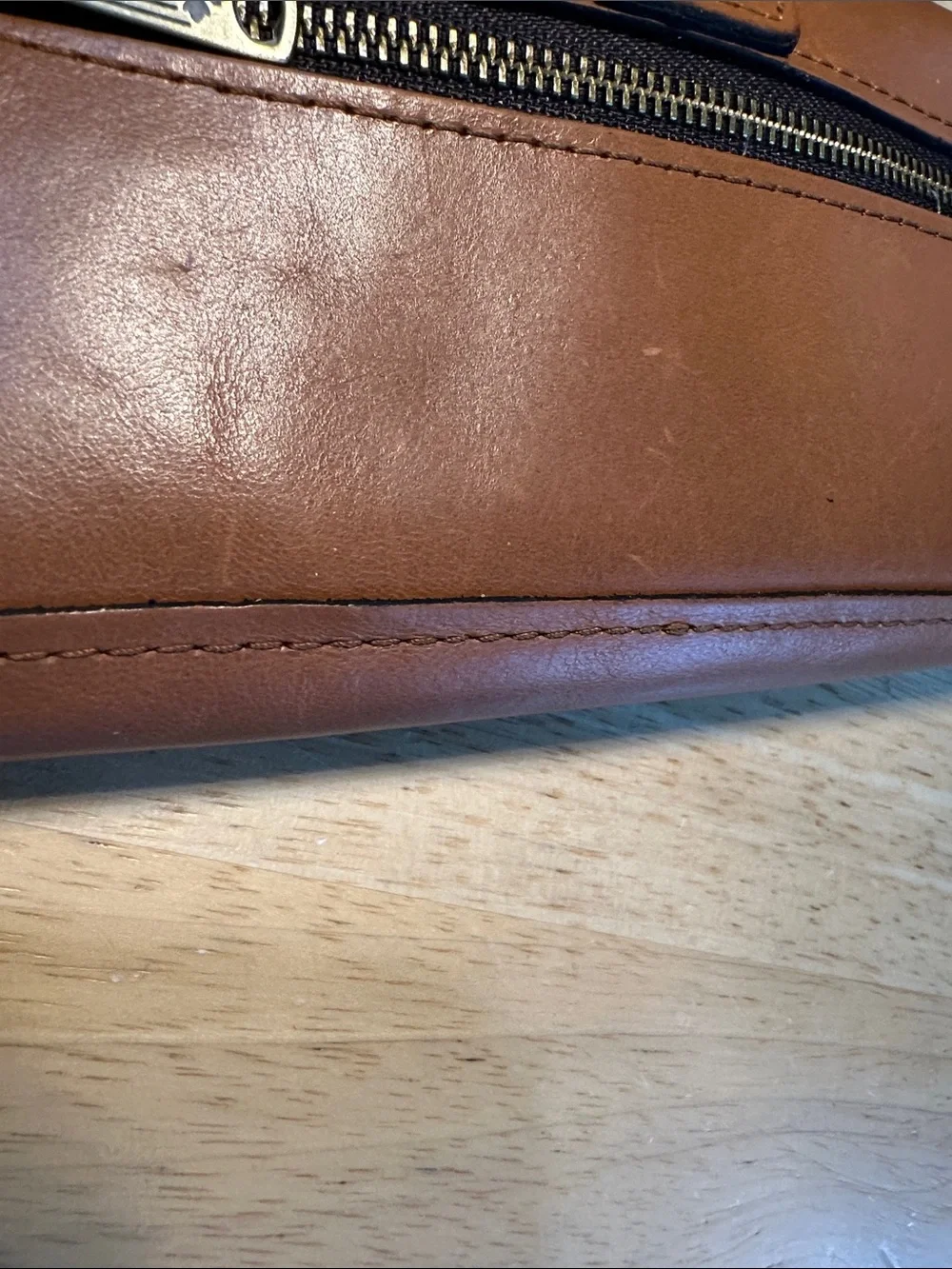 Patricia Nash Cognac Brown Leather Wristlet Wallet with Brass Accent